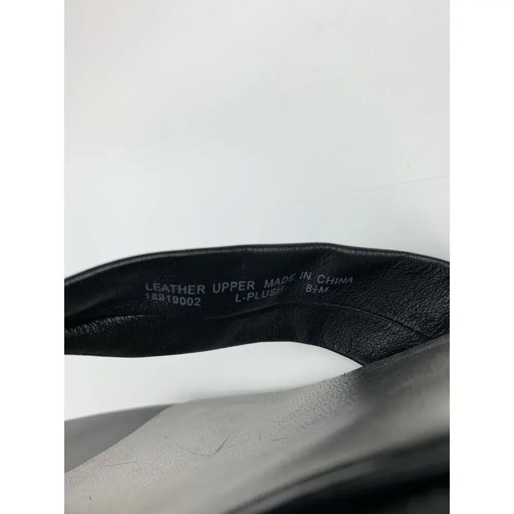 Franco Sarto Plush Sandals Slip On Black Leather Thong Heels Women's 8.5